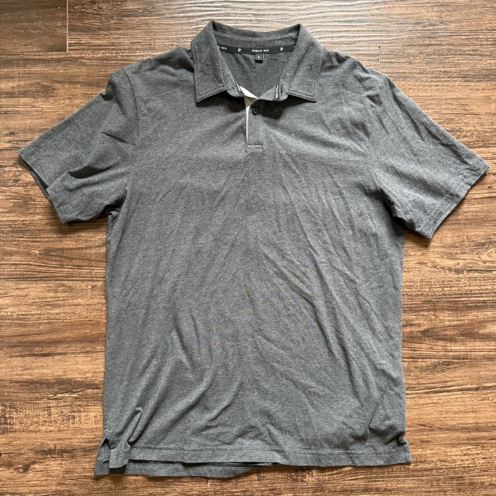 Public Rec Men's Go-To Polo Shirt Heather Charcoal Grey Size Large Performance